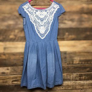 Altar'd State Denim Dress Crochet Chest Embellishment Size S